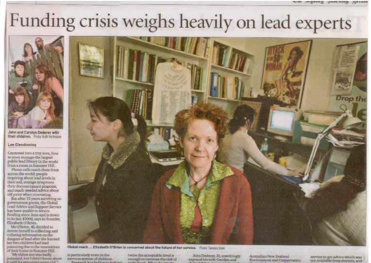 Funding crisis weighs heavily on lead experts, The Sydney Morning Herald, 19th September 2005
