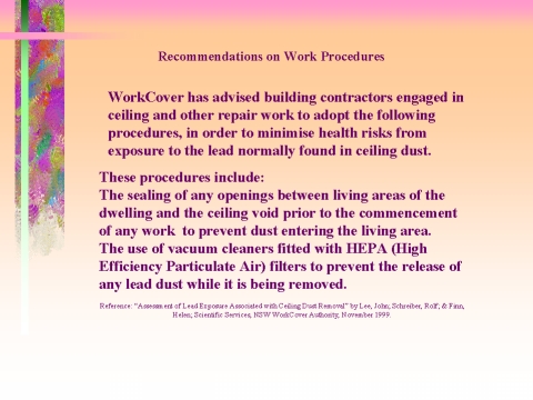 recommendations on work procedures for lead dust, slide 48