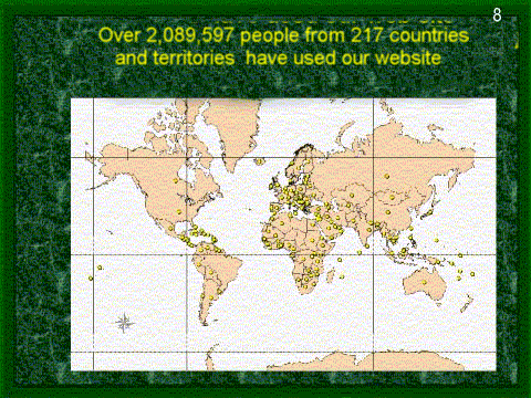 Over 2,089,597 people from 217 countries and territories have used our website, slide 8