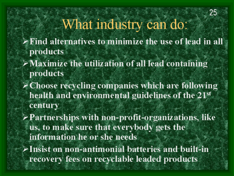 What industry can do to minimize the use of lead in all products, slide 25