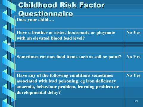 Childhood  Risk Factor Questionnaire part 1, slide 29