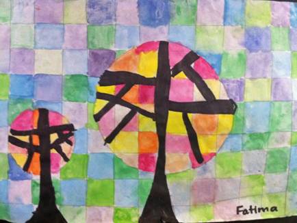 Artist: Fatima Syed. Age: 9. Materials: Non Toxic Tempera Paint on Acid Free Paper